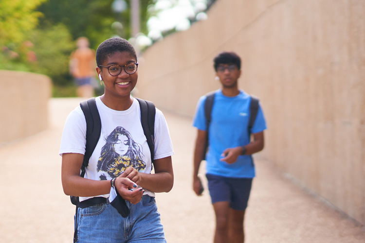 students walking to South 40 residential campus